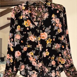 Free People Black Floral Blouse XS